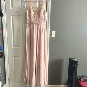 Mori Lee Pink Spaghetti Strap Maxi Gown